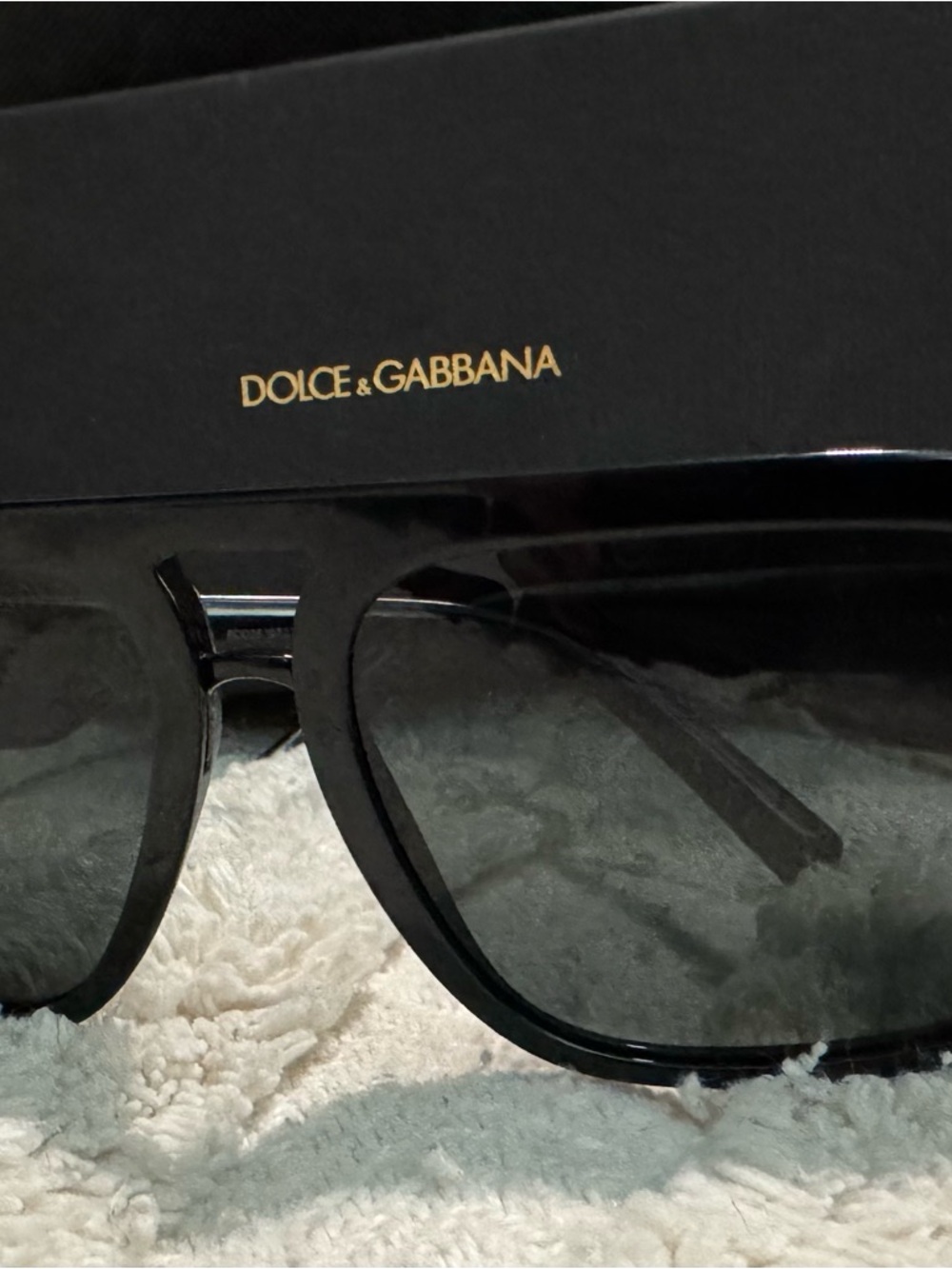 New in Box, Dolce & Gabbana Glossy Black Aviator Sunglasses with Dark Lenses